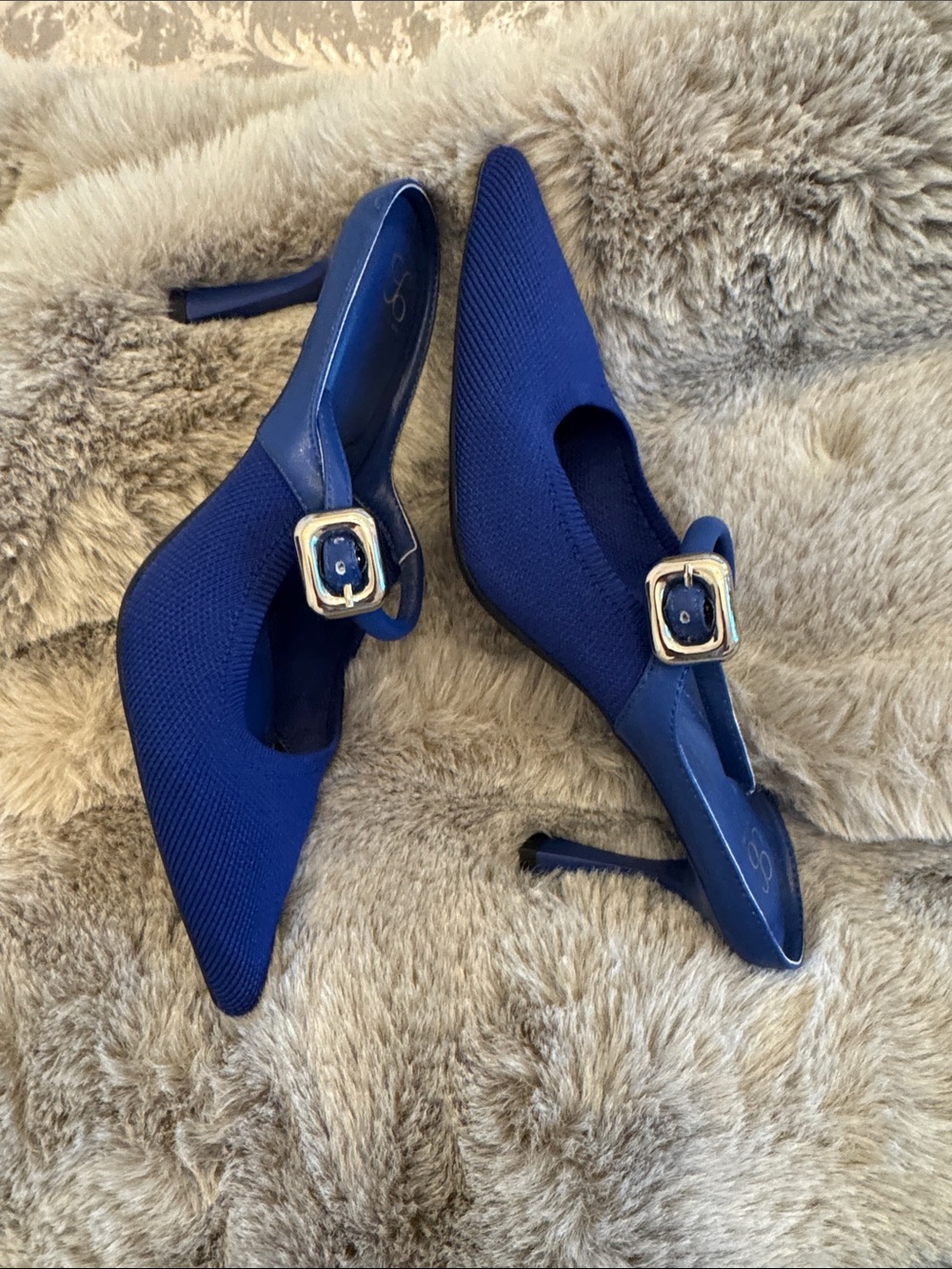Gianni Bini Royal Blue Pointed-Toe Slingback Heels with Gold Buckle